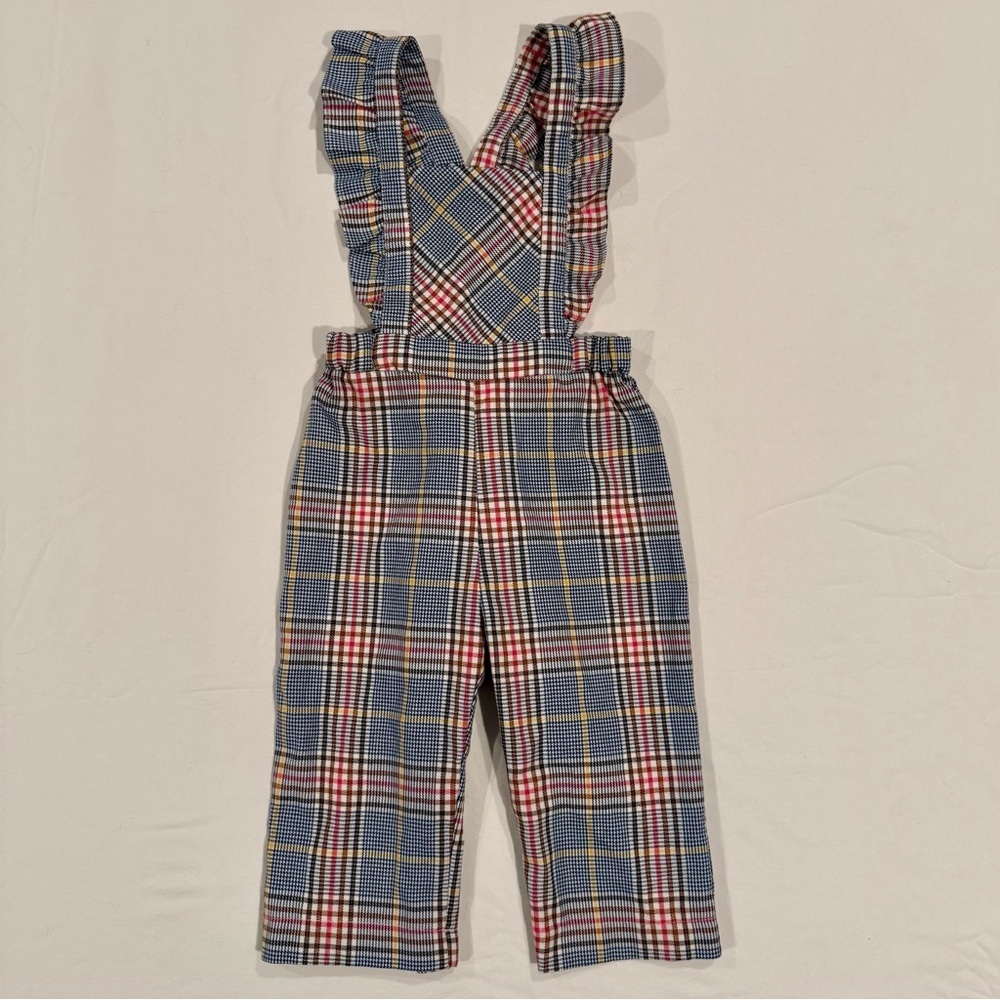 Mayoral Plaid Ruffled Overalls Girls 12M Adjustable Straps Jumpsuit Spring Fall - Picture 1 of 8